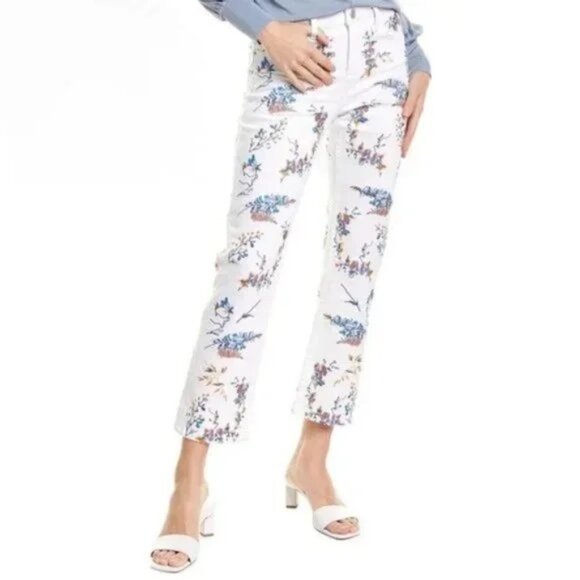 Maje White & Floral Embroidered Mid rise White Jeans Pants - Picture 4 of 11